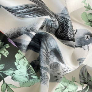 Birds And Flowers Double-sides Print 16 Momme Silk Twill Scarf